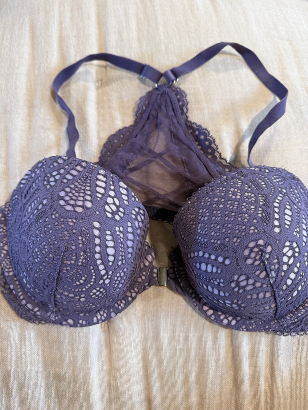 Victoria's Secret Lace Racerback Push-Up Bra in Purple